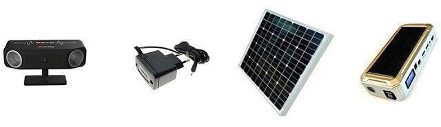 Всего прибор имеет 3 источника питания: 1) сеть 220 В, 2) солнечная панель с аккумулятором и 3) автомобильное пускозарядное устройство с выходным отверстием на 5 В